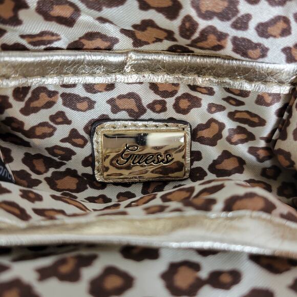 Guess Satin Handbag Small Purple Pink Floral Spell Out Alligator Leopard Chain - Picture 8 of 10